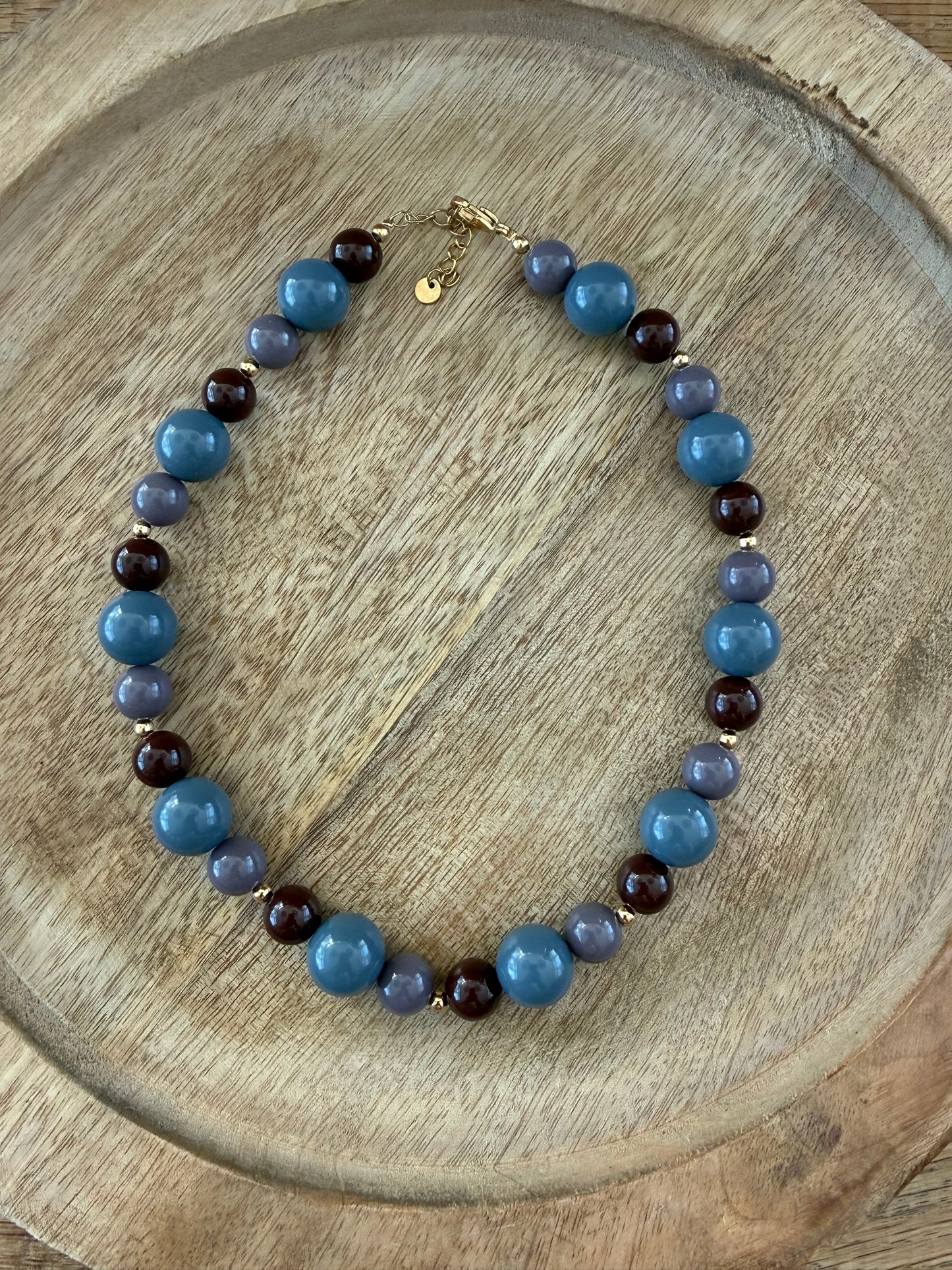 Kralenketting combi blauw/bruin