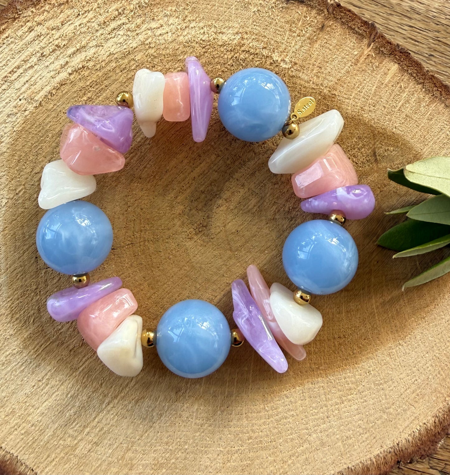 Blauw/roze armband