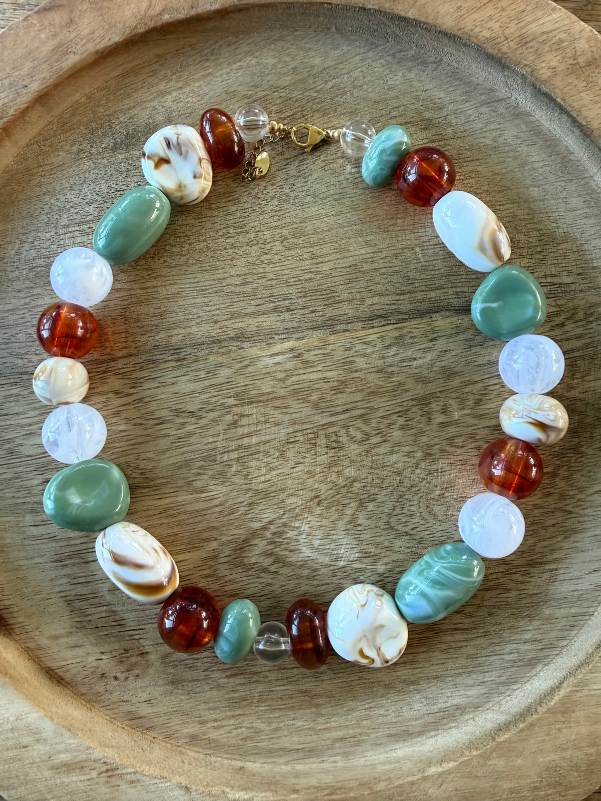 Grove ketting bruin/wit/groen