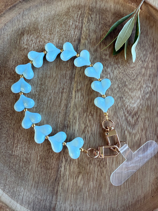 Telefoonkoord hartjes licht blauw