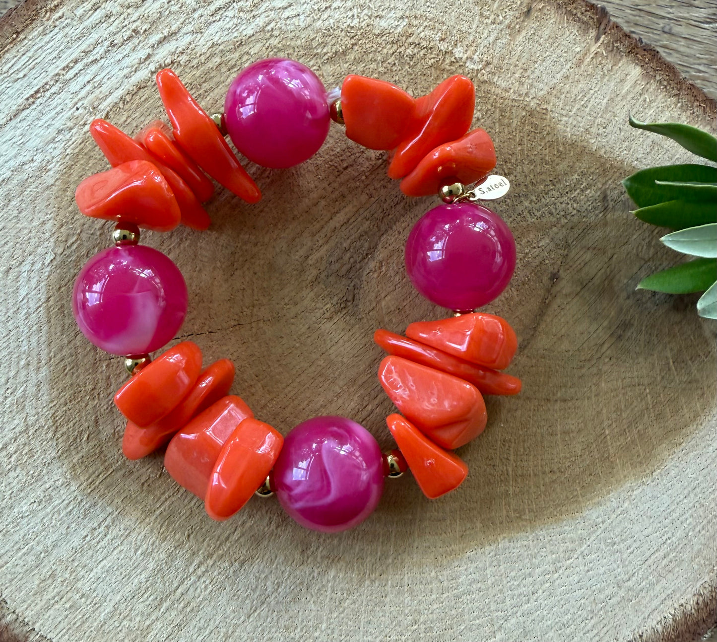 Roze/oranje armband