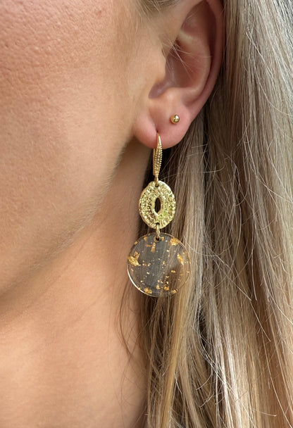 Ovale connector met doorzichtige hanger met bladgoud