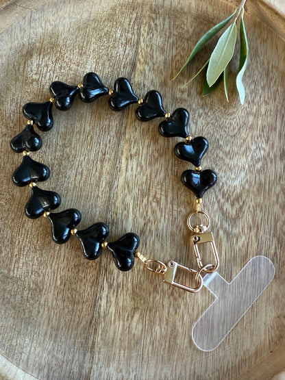 Telefoonkoord hartjes zwart