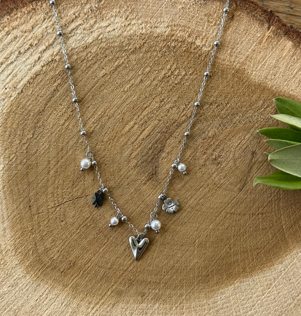 Zilverkleurig ketting met kleine bedeltjes