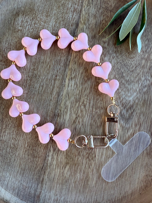 Telefoonkoord hartjes roze