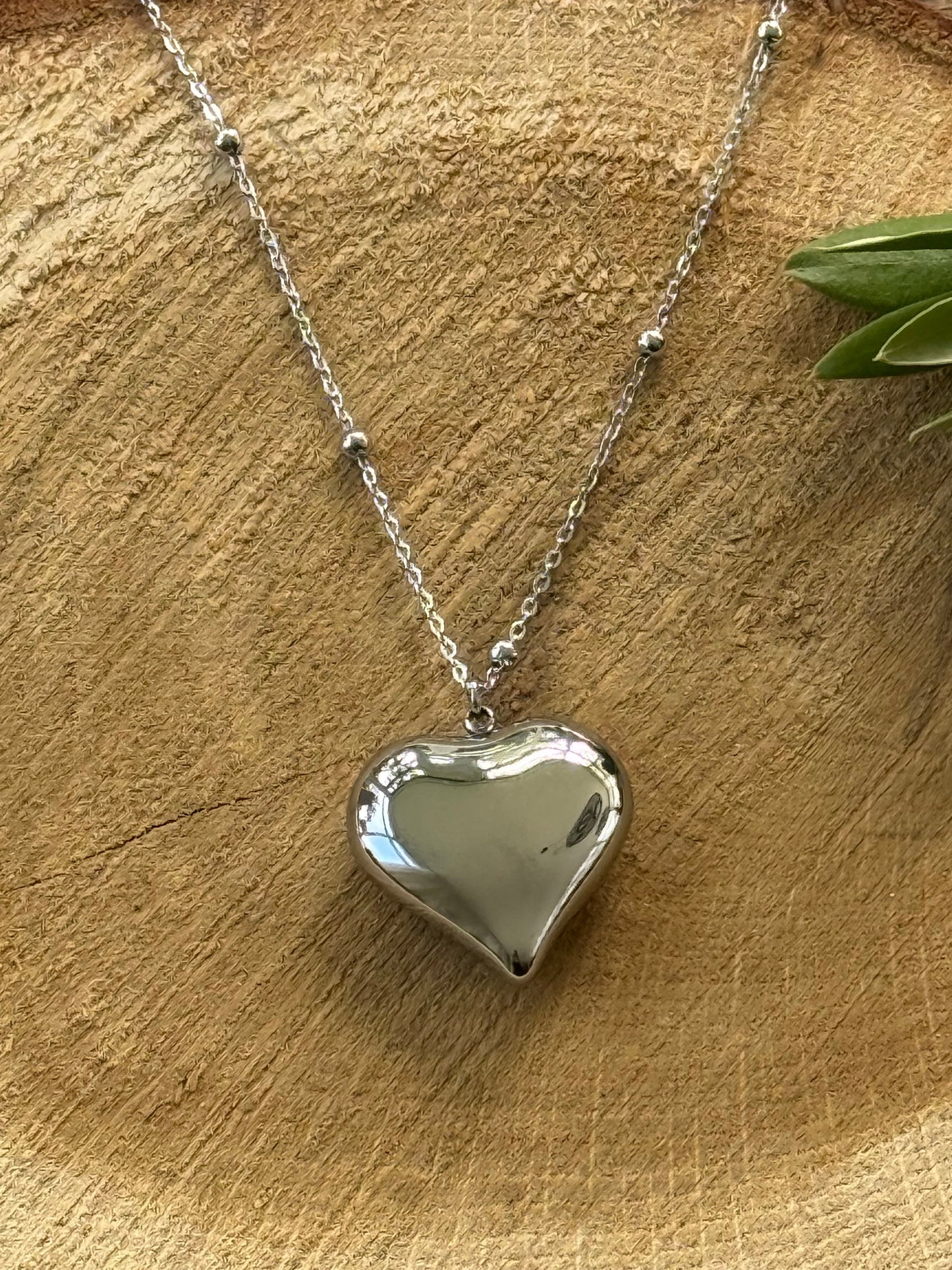 Lange Zilverkleurig ketting met groot hart