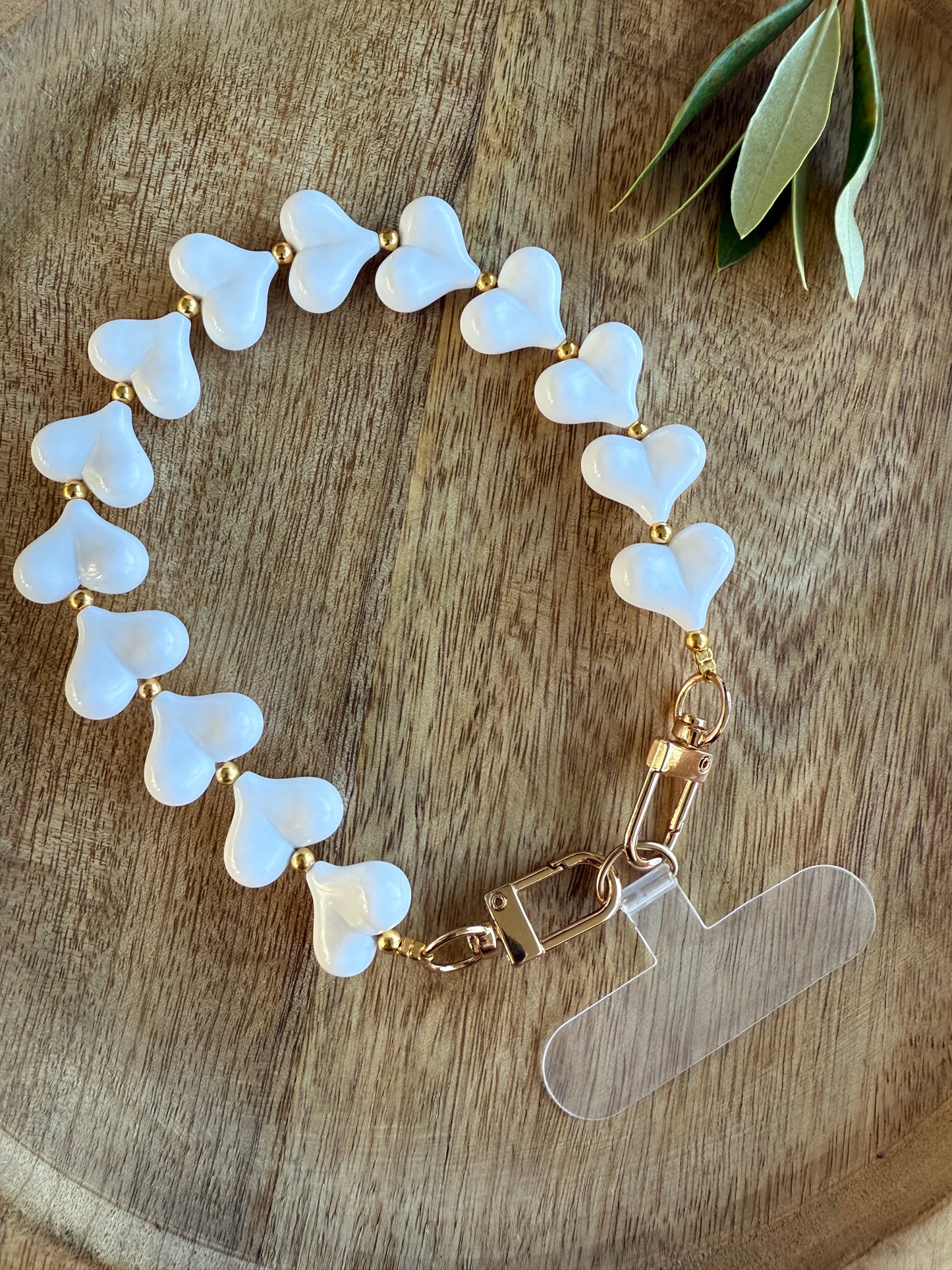 Telefoonkoord hartjes wit