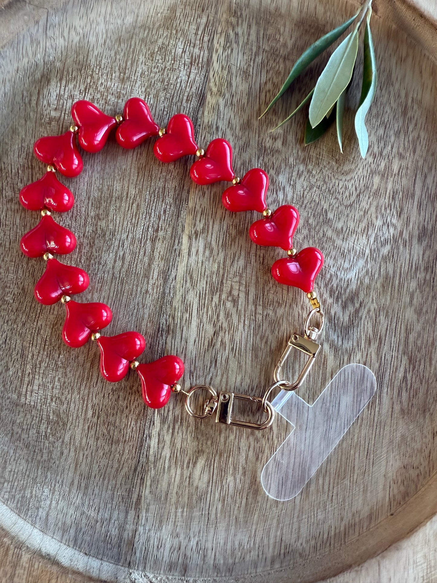 Telefoonkoord hartjes rood