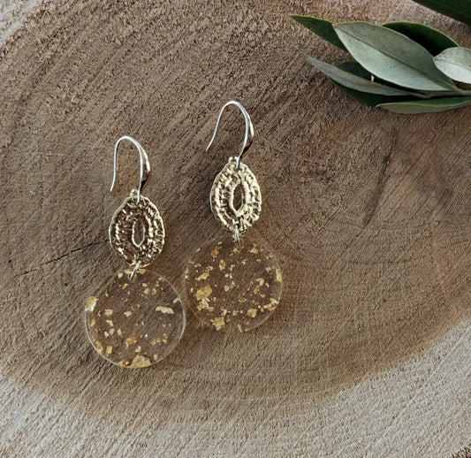 Ovale connector met doorzichtige hanger met bladgoud